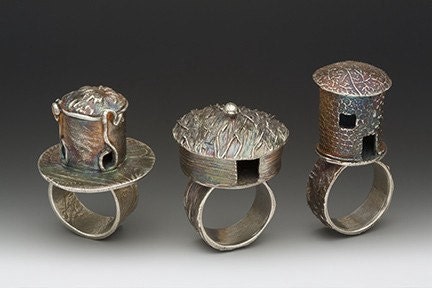 silver yurt ring, castle ring, novelty ring, eco friendly ring, cocktail ring,  hut, house, made in america