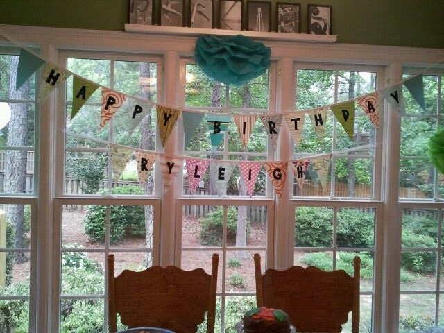 Set of two customized reusable fabric pennant Happy Birthday banners
