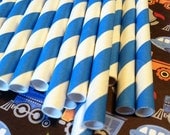 30 Little Boy Blue Stripe Paper Straws.... w/ DIY Blank Printables, Retro, Vintage Inspired, Biodegradable