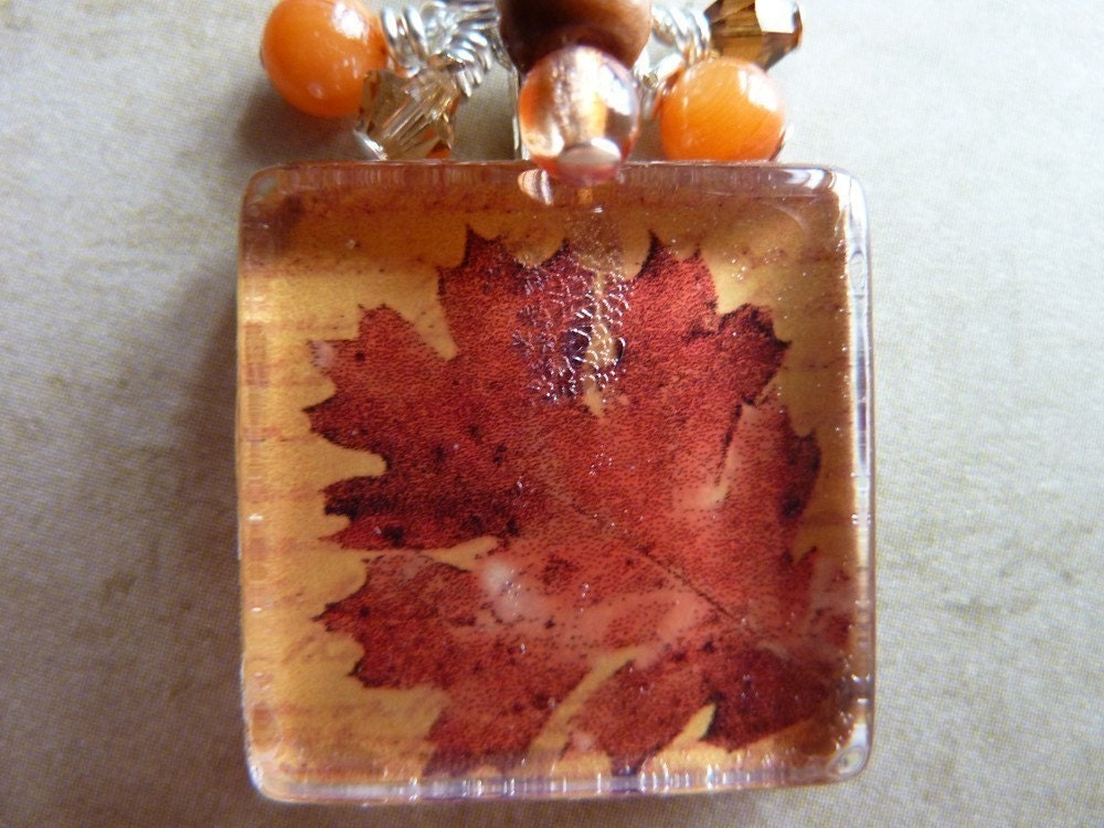 PERSONALIZED Maple Leaf Glass Tile Pendant Necklace