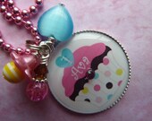 PERSONALIZED Happy Birthday Polka Dot Bezel Pendant Necklace