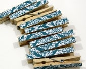 Clothespins.  Set of Ten.  Blue Damask