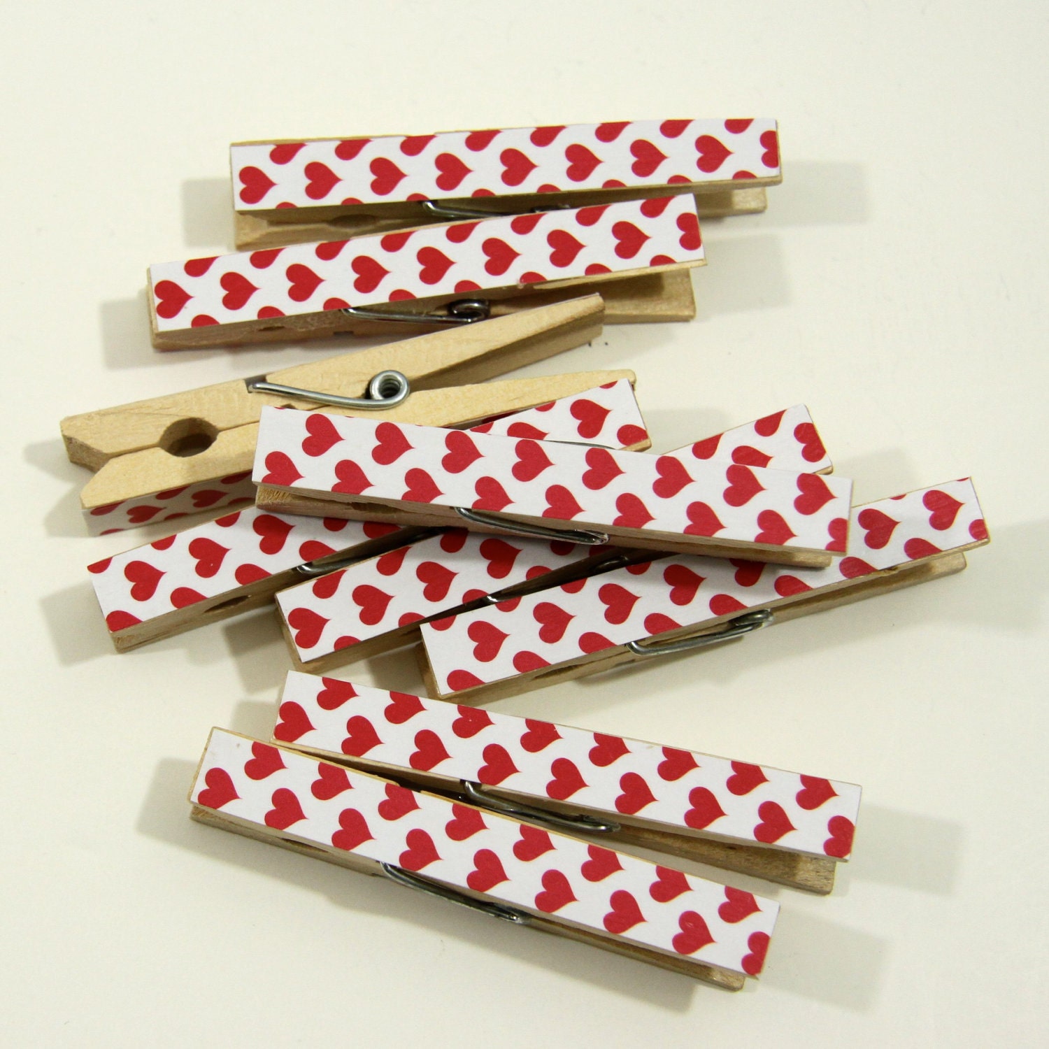 Clothespins.  Set of Ten. Valentine Hearts