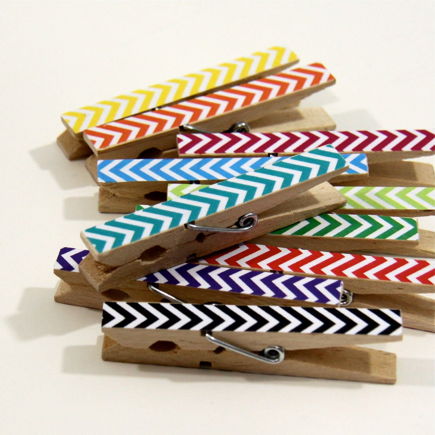 Clothespins. Set of Ten. Rainbow Chevron.