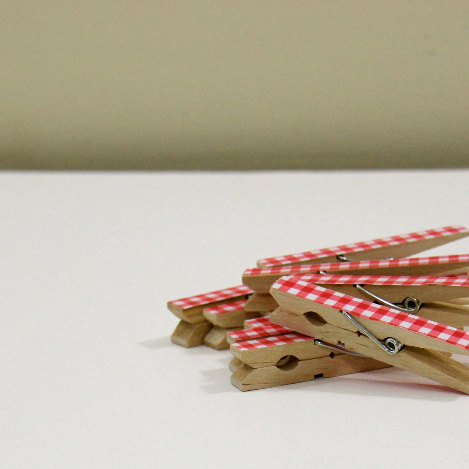 Clothespins.  Set of Ten.  Red Gingham