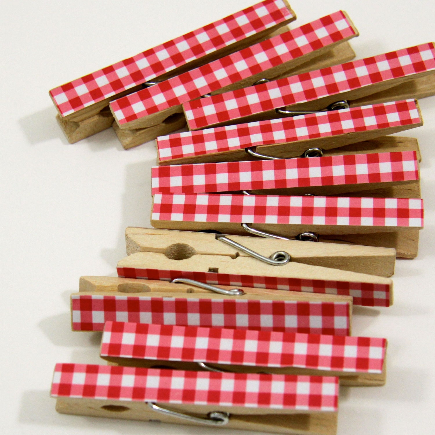 Clothespins.  Set of Ten.  Red Gingham
