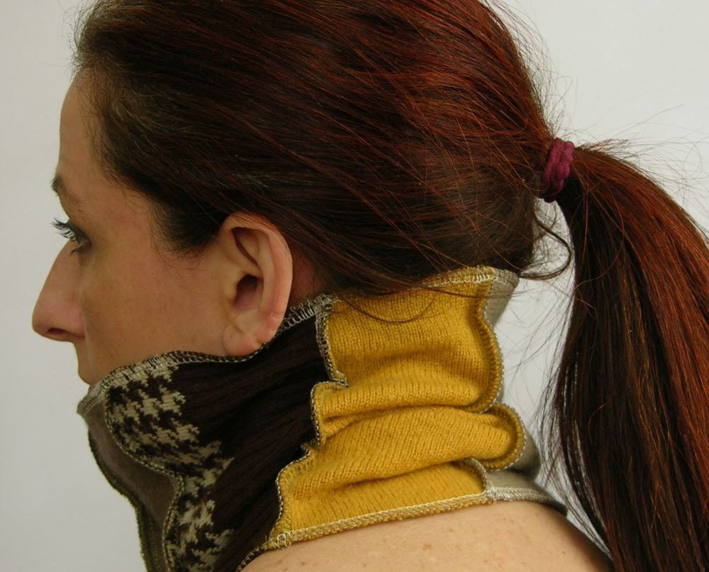 neck warmer eco friendly cowl tube scarf recycled wool repurposed yellow beige fall autumn brown tagt team curationnation