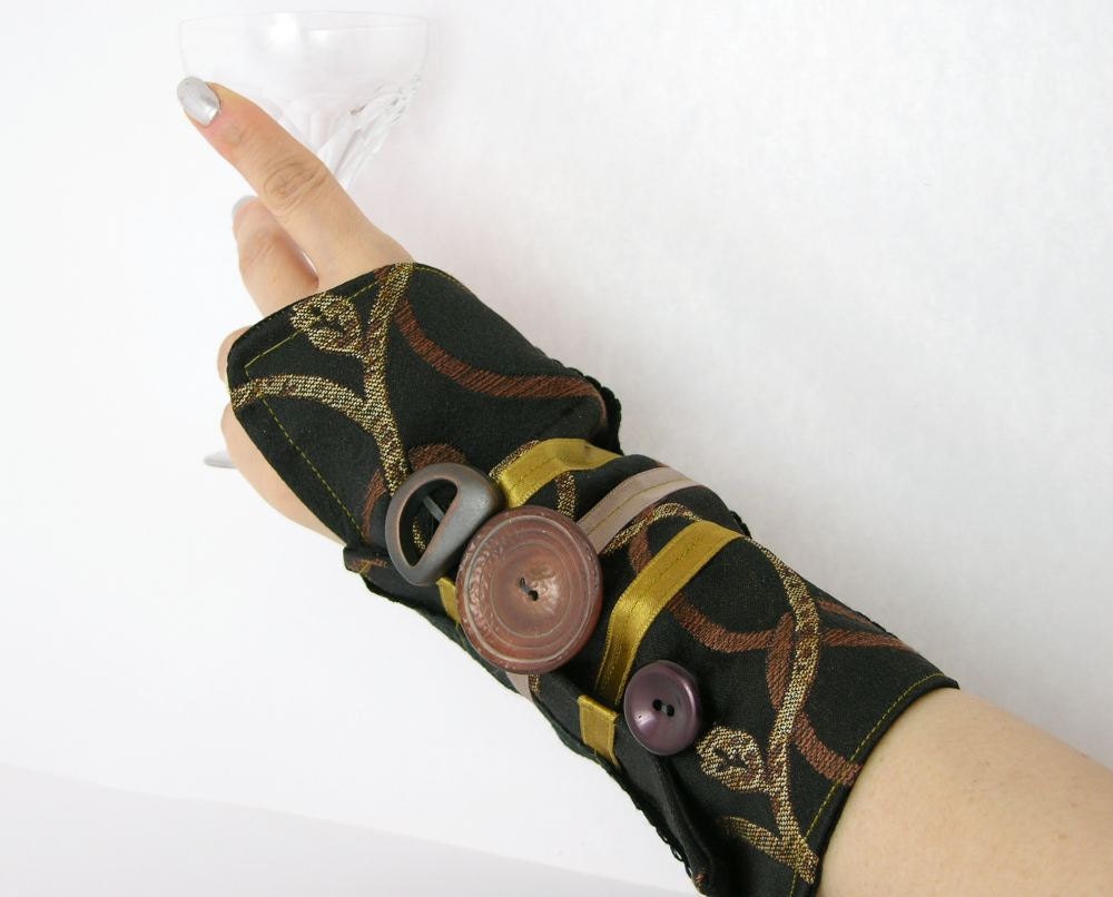 arm cuff eco friendly black brown bronze gold repurposed ribbon victorian romantic steampunk men women unisex tagt team curationnation