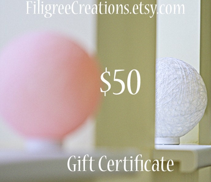 Gift certificate for handmade lamp, lampshade, hanging lamp, table lamp, Contemporary design interior accent by FiligreeCreations