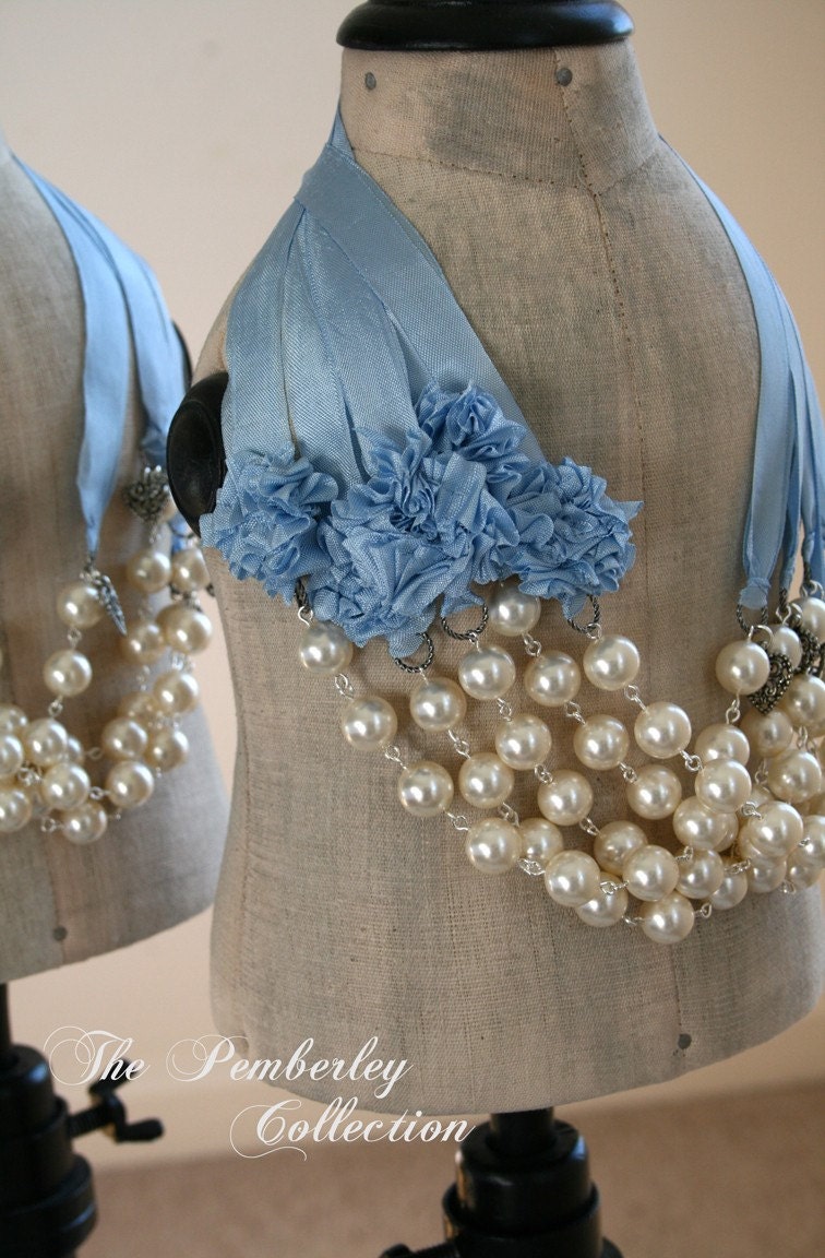 Pearl and Ribbon Necklace, Swarovski, Bridesmaid Necklace