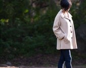 cream light camel wool blend a line swing coat jacket 60s look
