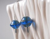 Minimalist Tiny Blue Planets Czech Glass,Silver Simple Earrings, 12 Dollar Gift Idea for Women. Fashion Accessory
