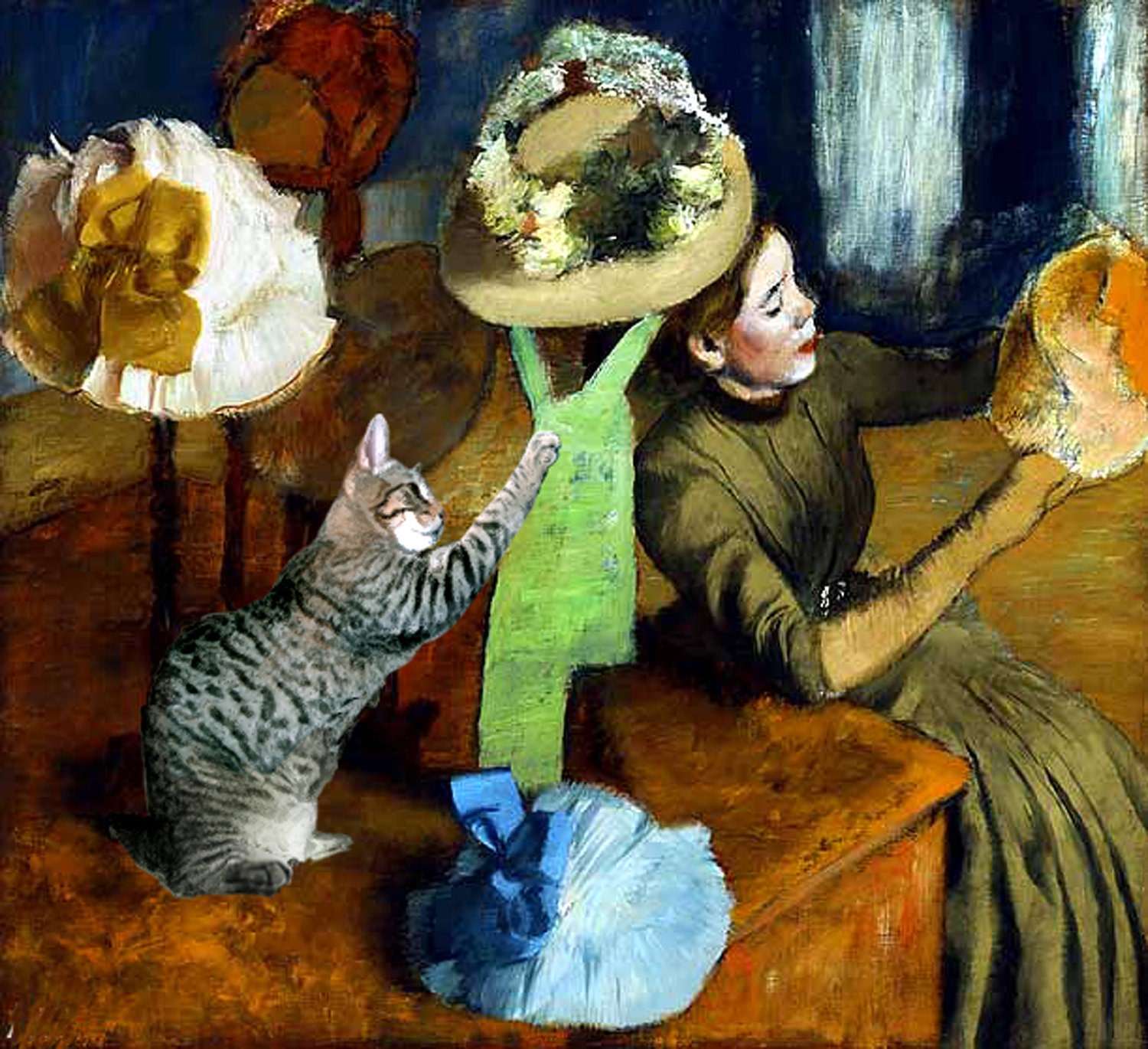 Cat Print- Cat in Degas Hat Shop