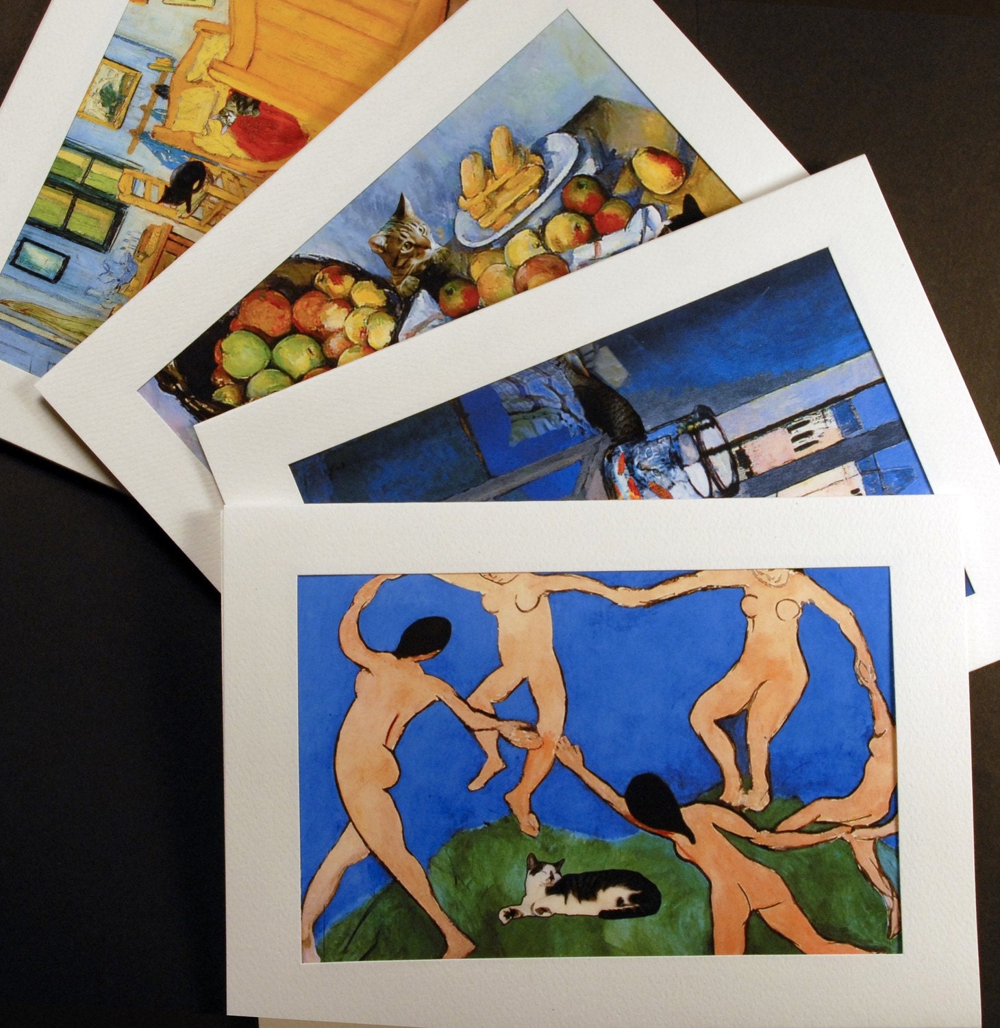 Cat Cards- Set of 4 Different Cat Cards- Artists and Cats