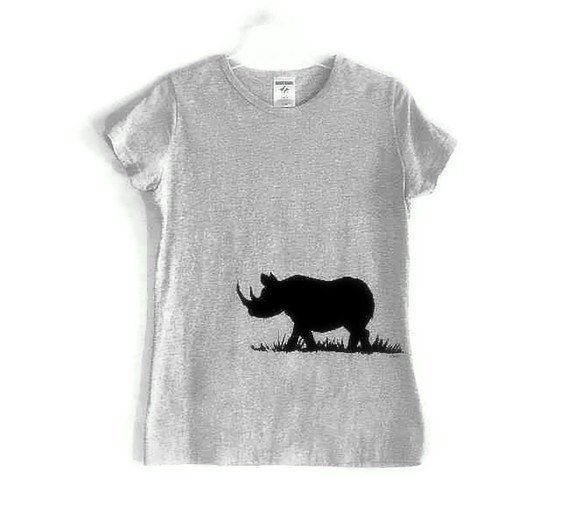 Black Rhinocerous Screenprinted Gray TShirt Black Ink
