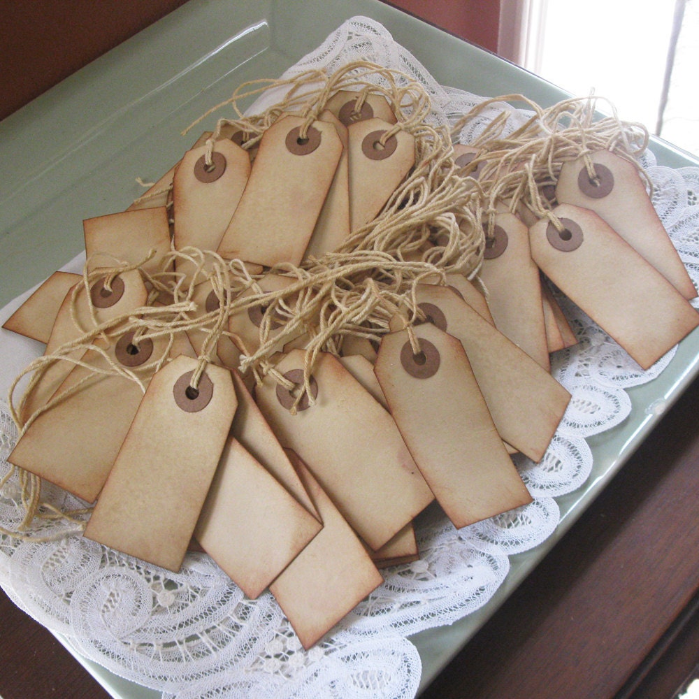 DISTRESSED TAGS 100 plain coffee stained with antiqued edges small manila hang tags