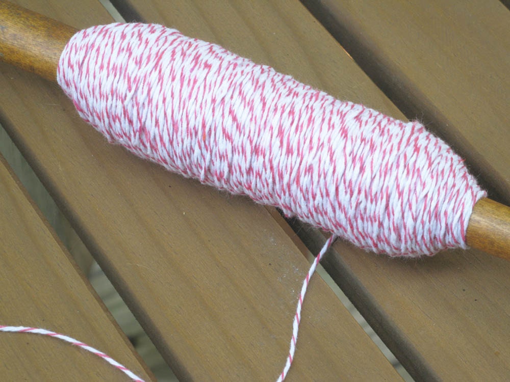NEW Baker's Twine  100 yards PINK//white wound on a vintage wooden bobbin from a textile mill