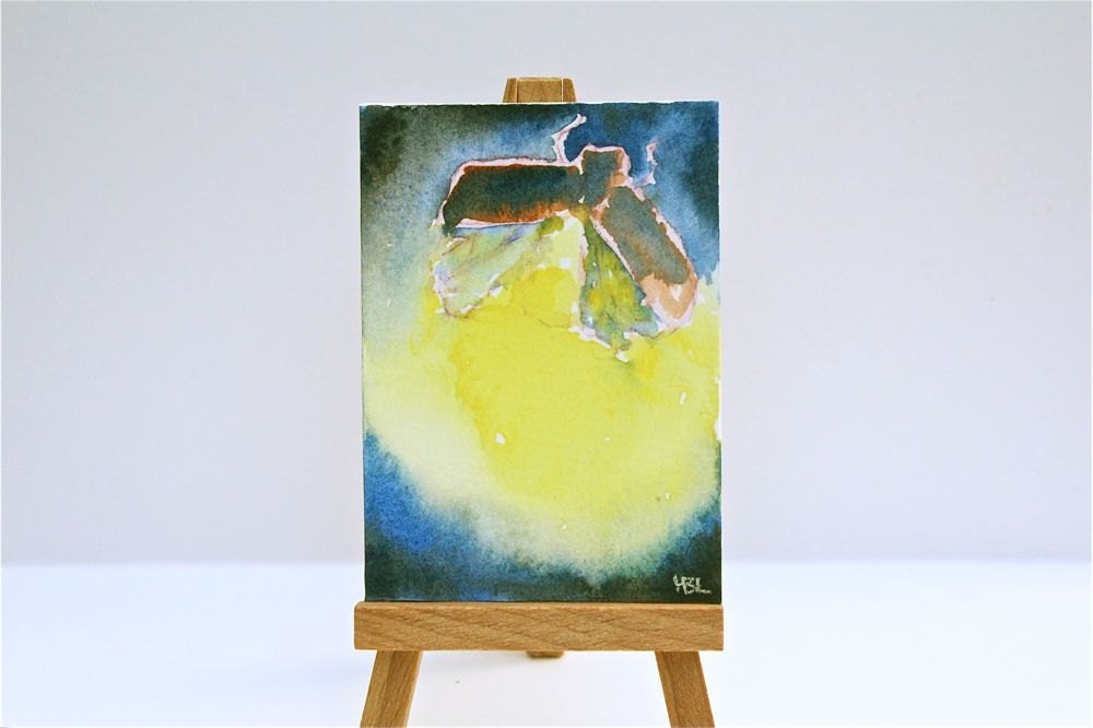 firefly watercolor painting, tiny, ACEO, fine art original, gift - SunnyLeeStudio