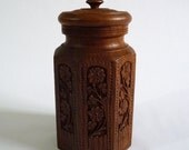 Hand Carved Turned Octagonal Wooden Lidded Pot