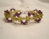 Amethyst and light olivine swarovski crystal bracelet
