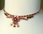 Vintage Rhinestone Necklace - Pink and Red