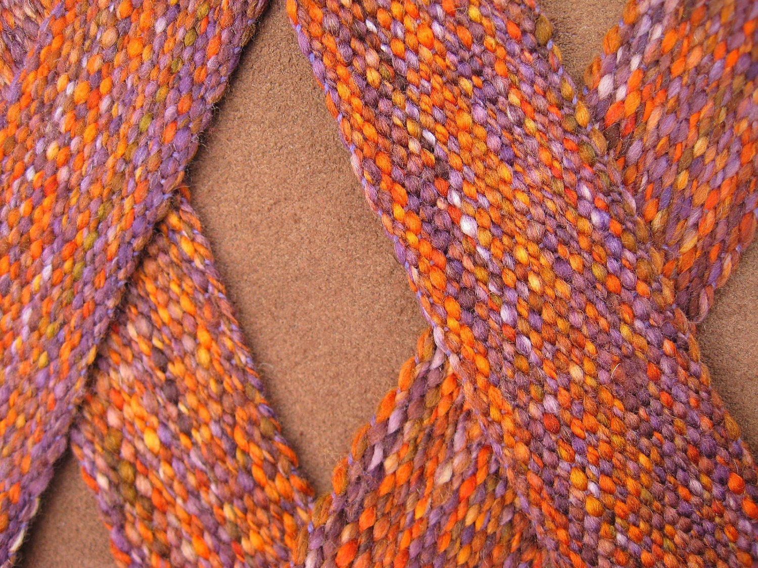 Wool Sash Woven With Handspun Yarn in Orange/Purple