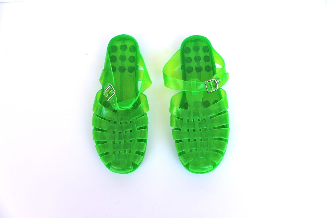 Vintage 1990s Neon Green Adjustable Jelly Shoes