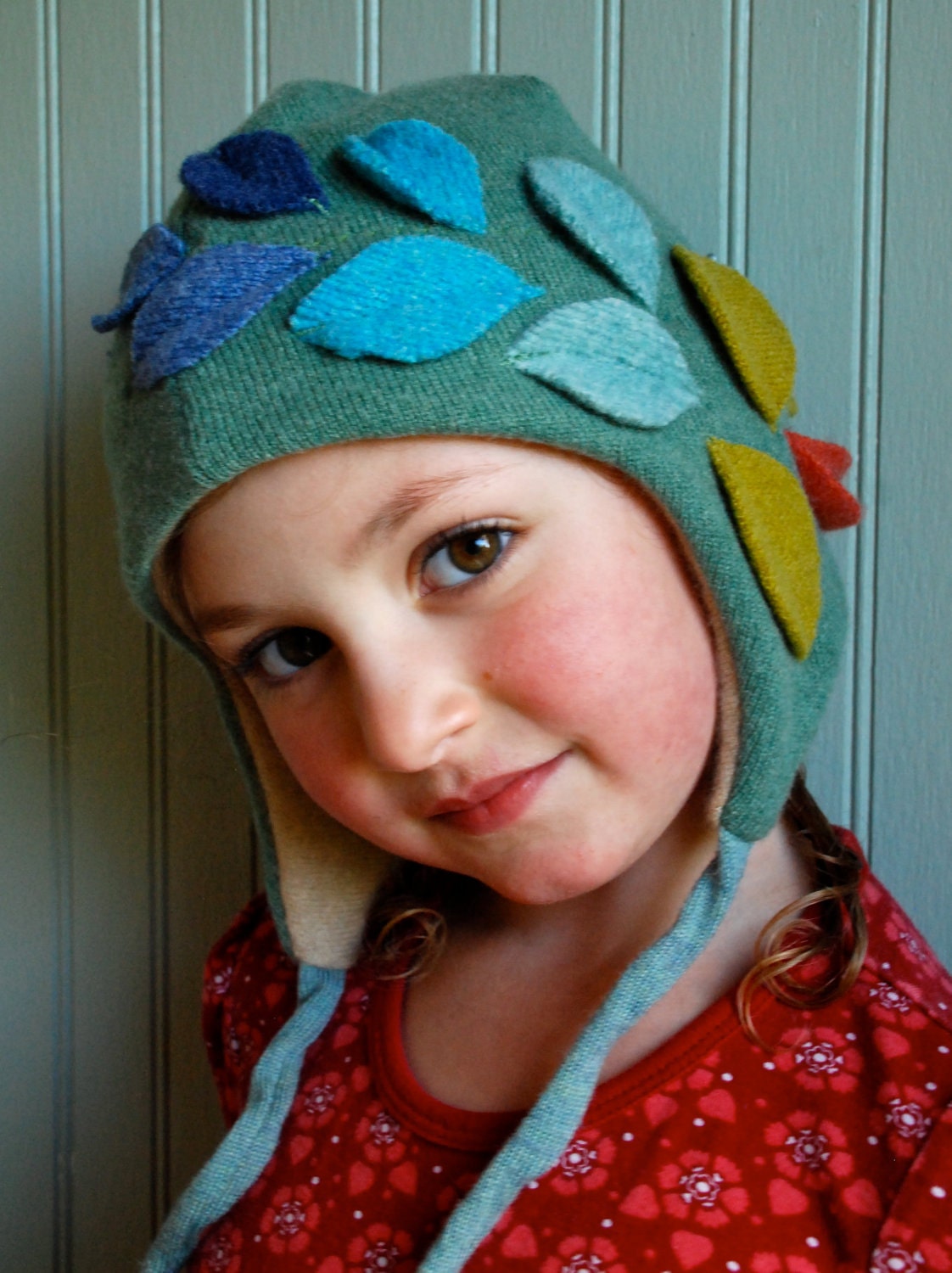 Fall Leaves Eco Cashmere Earflap Hat///Made by Custom Order for Children and Adults