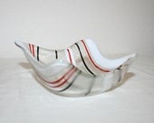 Fused glass bowl, Gift ideas, clear red black white square.