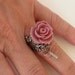 Pink Rose Skeleton Key Ring- Antique Silver- Adjustable Ring