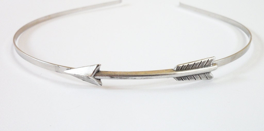 Steampunk Arrow Headband- Metal Headband- Silver- Hunger Games- Katniss Arrow