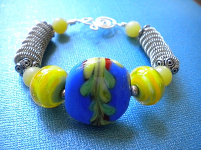 Lampwork beads and wire wrapped bracelete