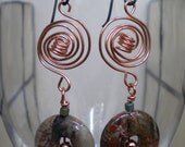 Snakeskin Jasper Donuts and Copper Wire Coiled Earrings with Niobium (hypoallergenic) Ear Wires