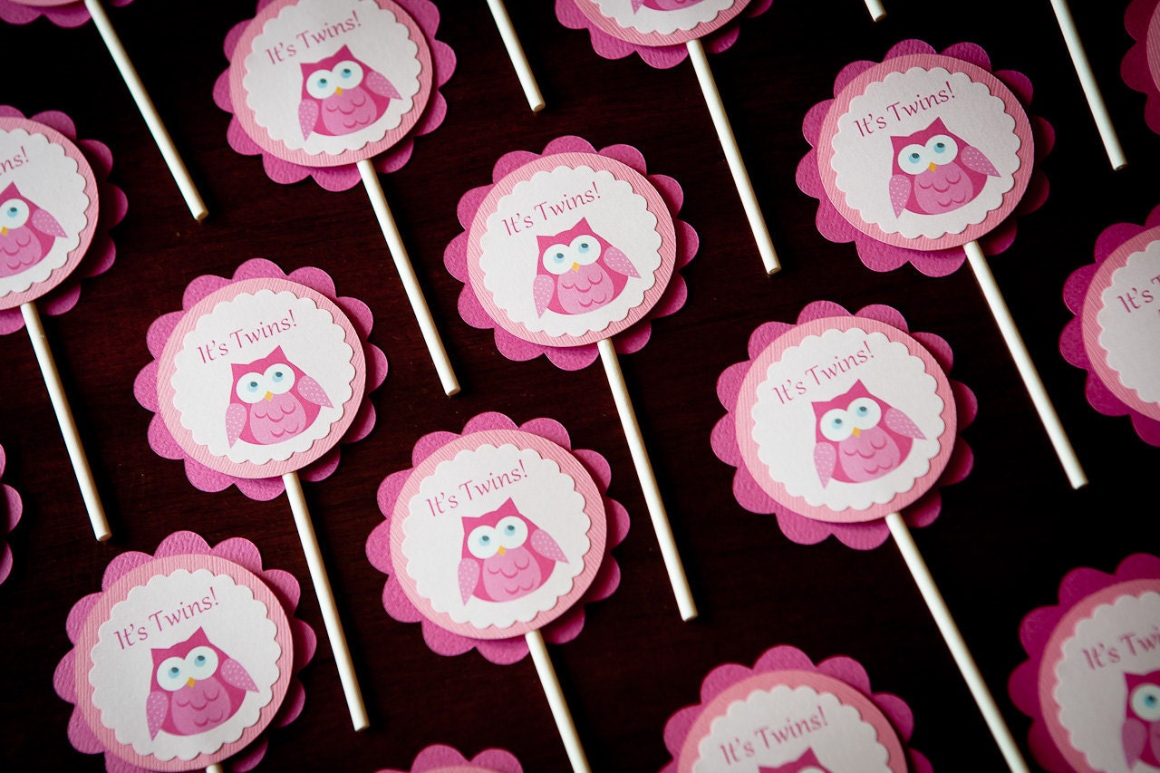 Owl Cupcake Toppers Baby Shower It's A Girl It's A Boy Party set of 12