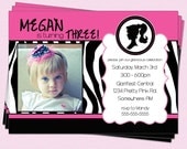 Barbie Birthday Invitation Silhouette Party Zebra Printable Design
