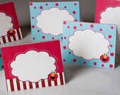Food Label Tent Cards Elmo Birthday Turquoise Red Party - Set of 12