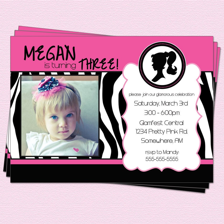 Barbie Birthday Invitation Silhouette Party Zebra Printable Design