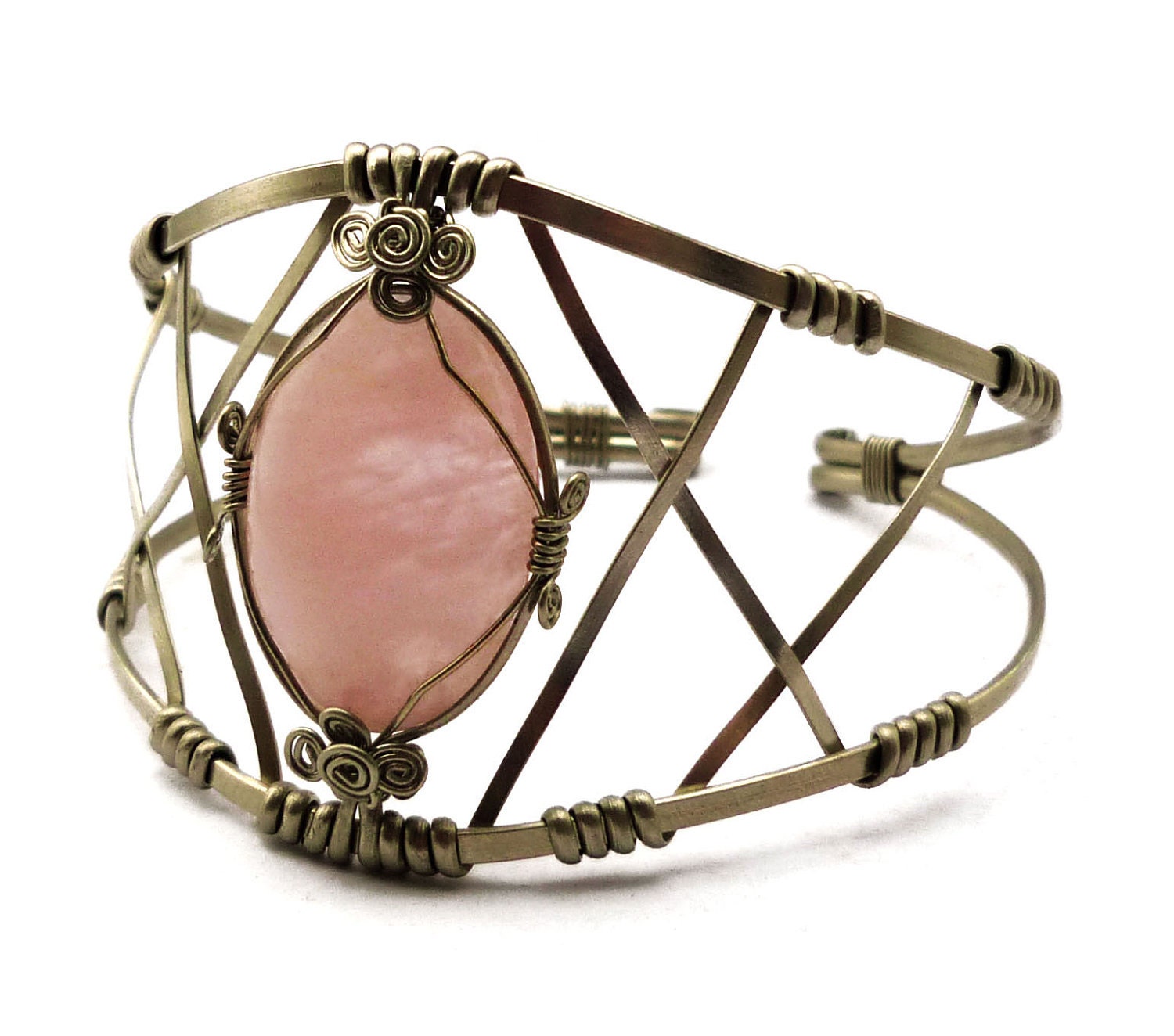 Reserved Wire Wrap Romantic Arm Bracelet with Rose Quartz stone