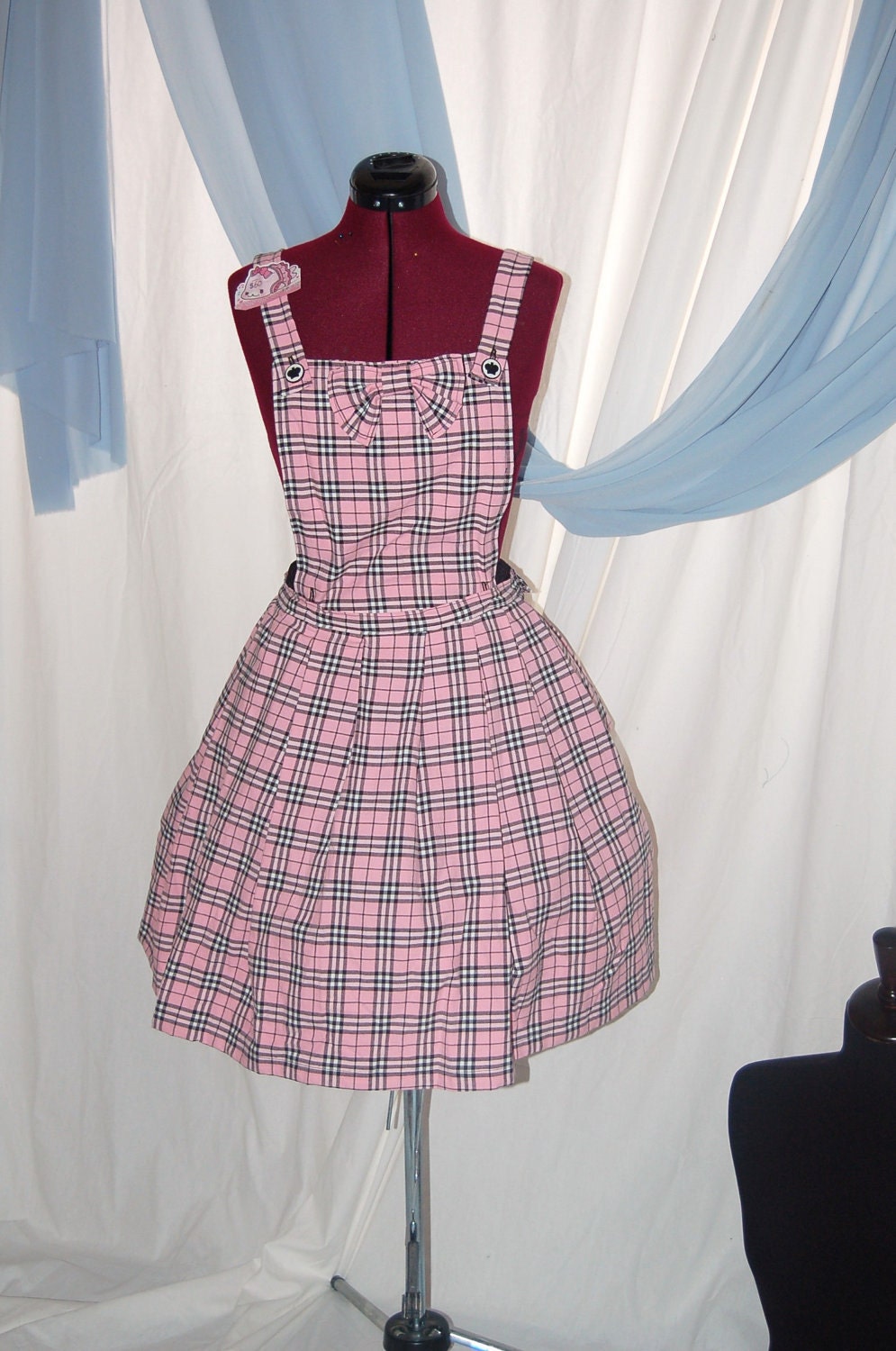 Pink Plaid School Girl jumper with removable bib