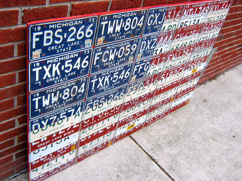 License Plate Flag of The United States Metal Artwork - 60" x 40"
