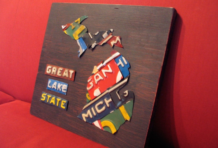 Michigan License Plate Map Artwork Miniature Size