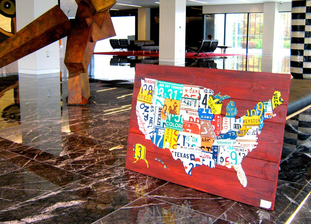 Medium License Plate Map of the United States - 36" x 24" USA