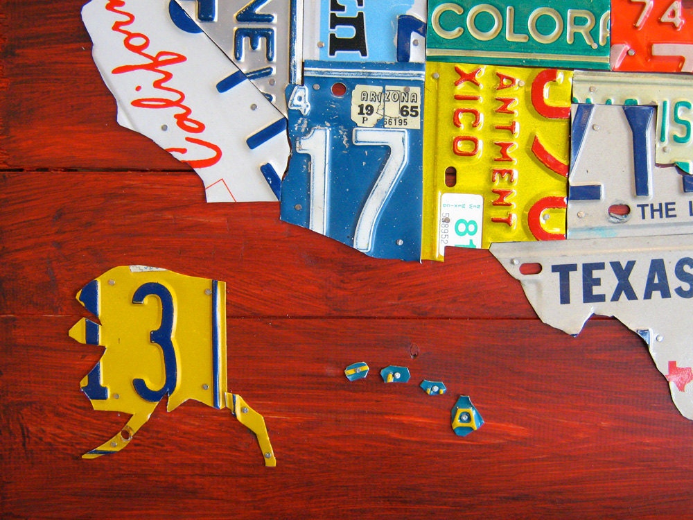 Medium License Plate Map of the United States - 36" x 24" USA