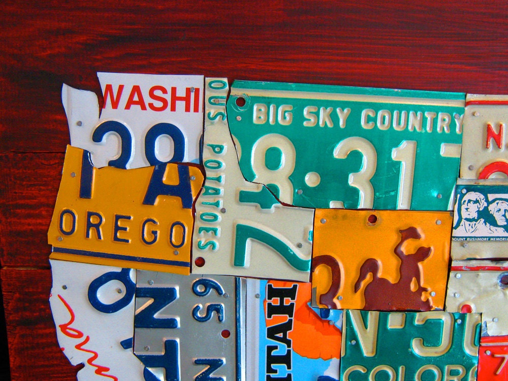 Medium License Plate Map of the United States - 36" x 24" USA