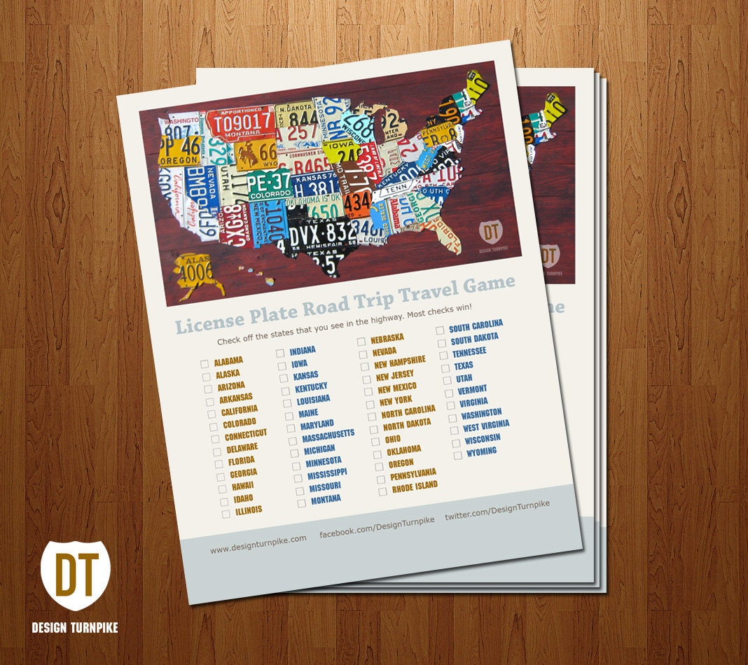 License Plate Map Travel Game - Digital Print
