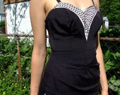 1950s Mid-Century  Classic Black and White Soutache Full-Piece SWIMSUIT with INFLATABLE Bra