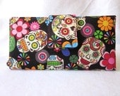 Handmade women wallet skulls birds and flowers Day of the Dead