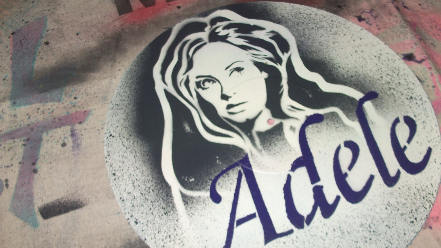 Adele vinyl record art portrait painting stencil & spray paint  by Rainbow Alternative on Etsy