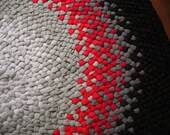 Made to Order Handmade Black, Gray, Red Braided Area Rug from recycled cotton