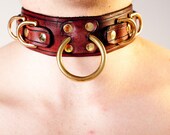 Brown and Brass Heavy Duty Leather Bondage Collar
